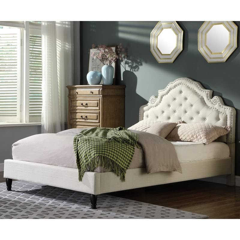 Best Master Furniture Ilena Upholstered Fabric Platform Bed, Cal. King, Beige