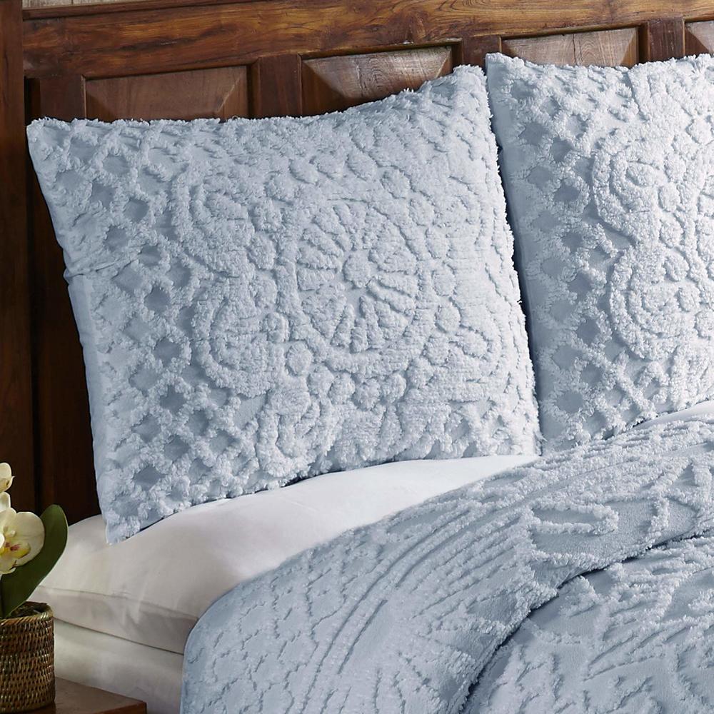 Better Trends Chenille Bedspreads Set Twin Size, Trevor Collection Medallion Design in Blue - Lightweight bedspreads, 100% Cotto