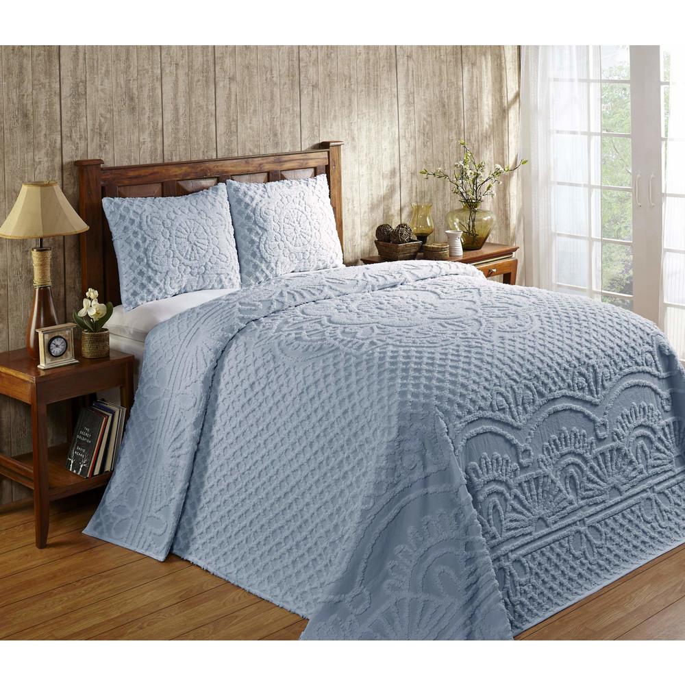 Better Trends Chenille Bedspreads Set Twin Size, Trevor Collection Medallion Design in Blue - Lightweight bedspreads, 100% Cotto