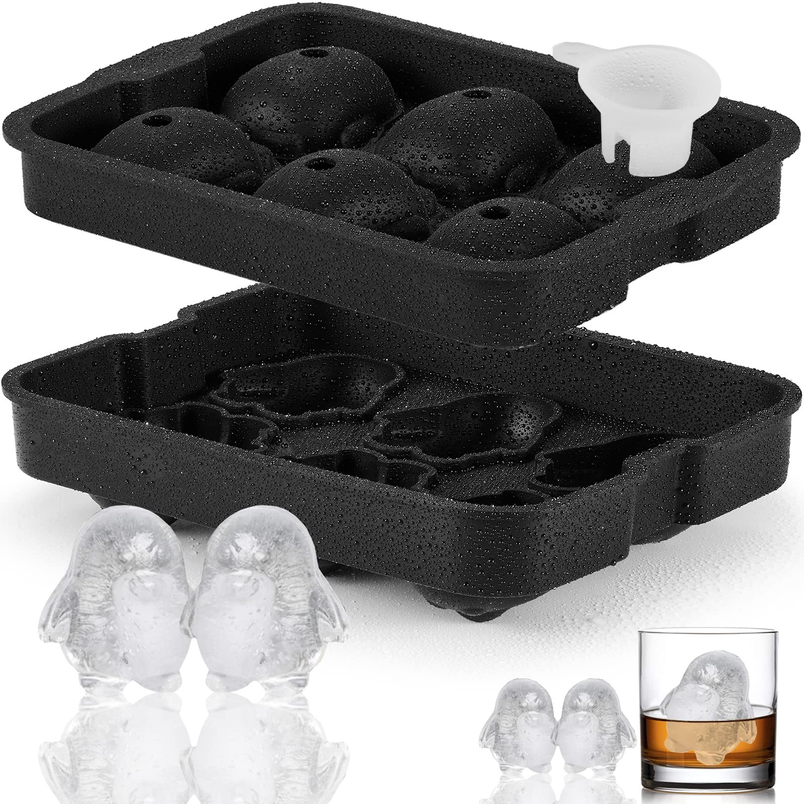Nax Caki 3D Penguin Ice Cube Tray, 2.2 Large Thicked Silicone Fun Shapes  Whiskey Ice Mold with Funnel for Cocktails,Bourbon,Bra