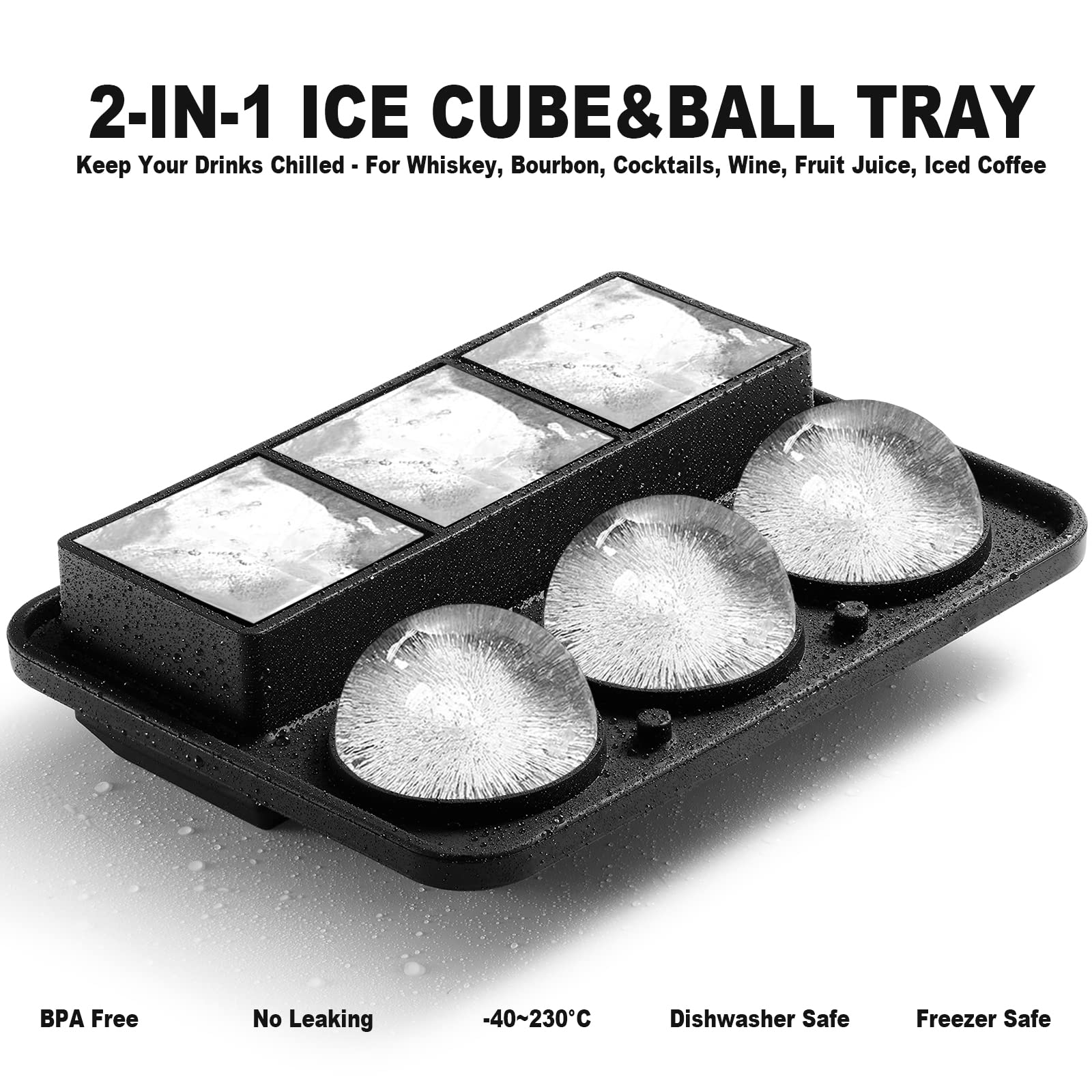 Nax Caki Ice Cube Molds Tray, Large Silicone Whiskey Ice Mold,2-in