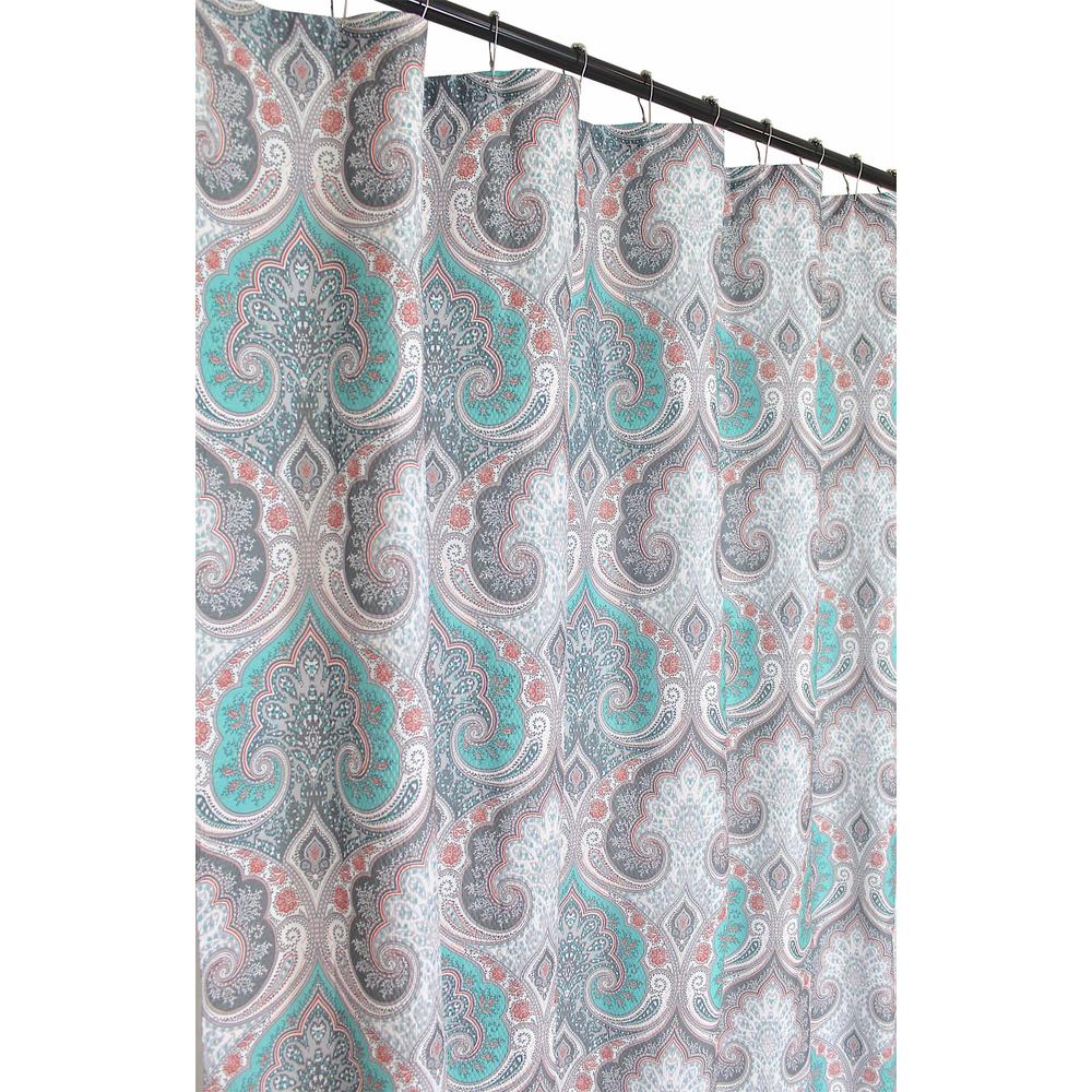 C.H.D Home Boho Floral Damask Fabric Shower Curtain for Bathroom: Teal Pink Grey