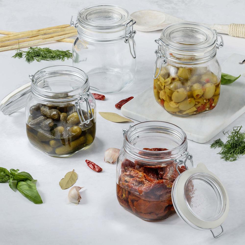 Bormioli Rocco - Food Storage Container - Glass Fido Jars - Hermetic Sealed Hinged Airtight Lid for Fermenting, With Paksh Chalk