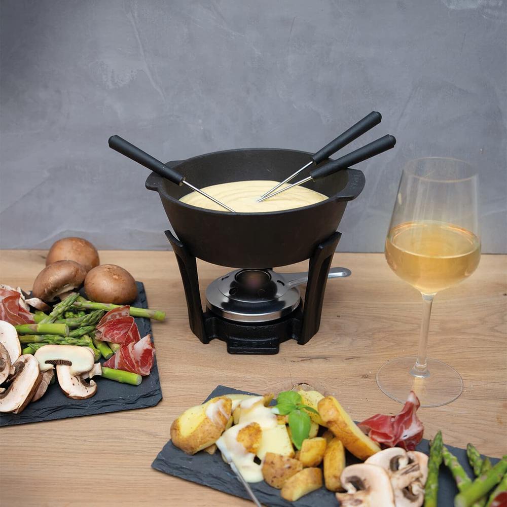 Boska Cheese Fondue Party Set - Black Cast Iron Fondue Pot for Cheese, Meat, and Chocolate - Suitable for Every Stove - Wedding 