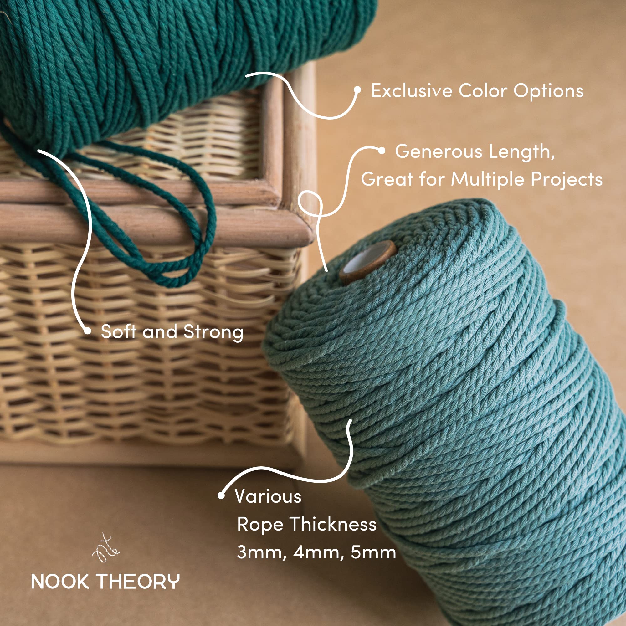 Nook Theory 3mm Macrame Cord 109 Yards - 4mm 5mm Soft Macrame Rope Perfect for Knots - Macrame Supplies for Wall Hangers & Boho 