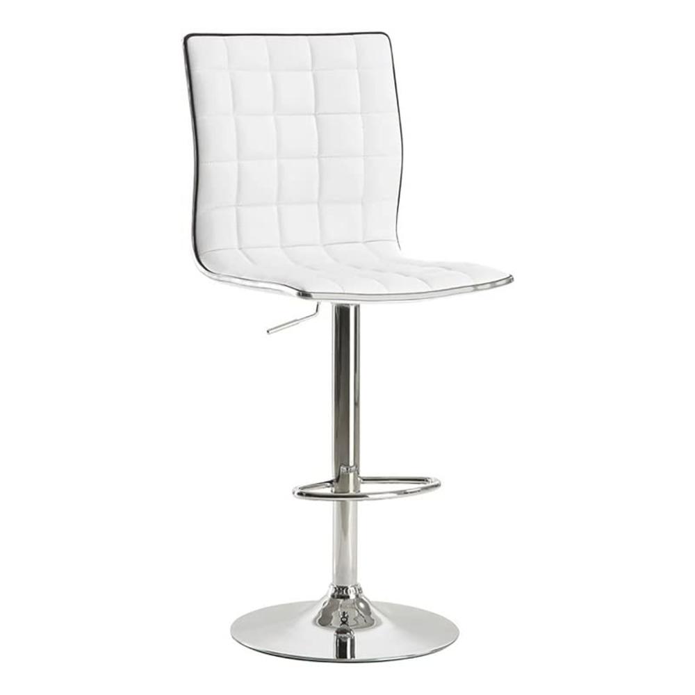 Bowery Hill Faux Leather Waffle Adjustable Bar Stool in White (Set of 2)