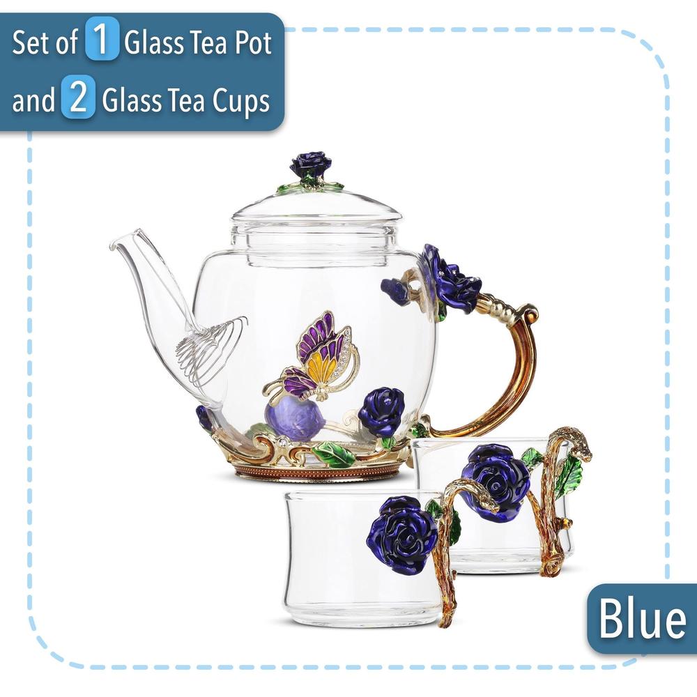 Brew To A Tea BTaT- Small Glass Tea Set, 2 Fancy Cups, Tea Pot Glass, Tea Kettle Set, Tea Pot, Glass Teapot, Tea Set for Adults, Glass Tea Ket
