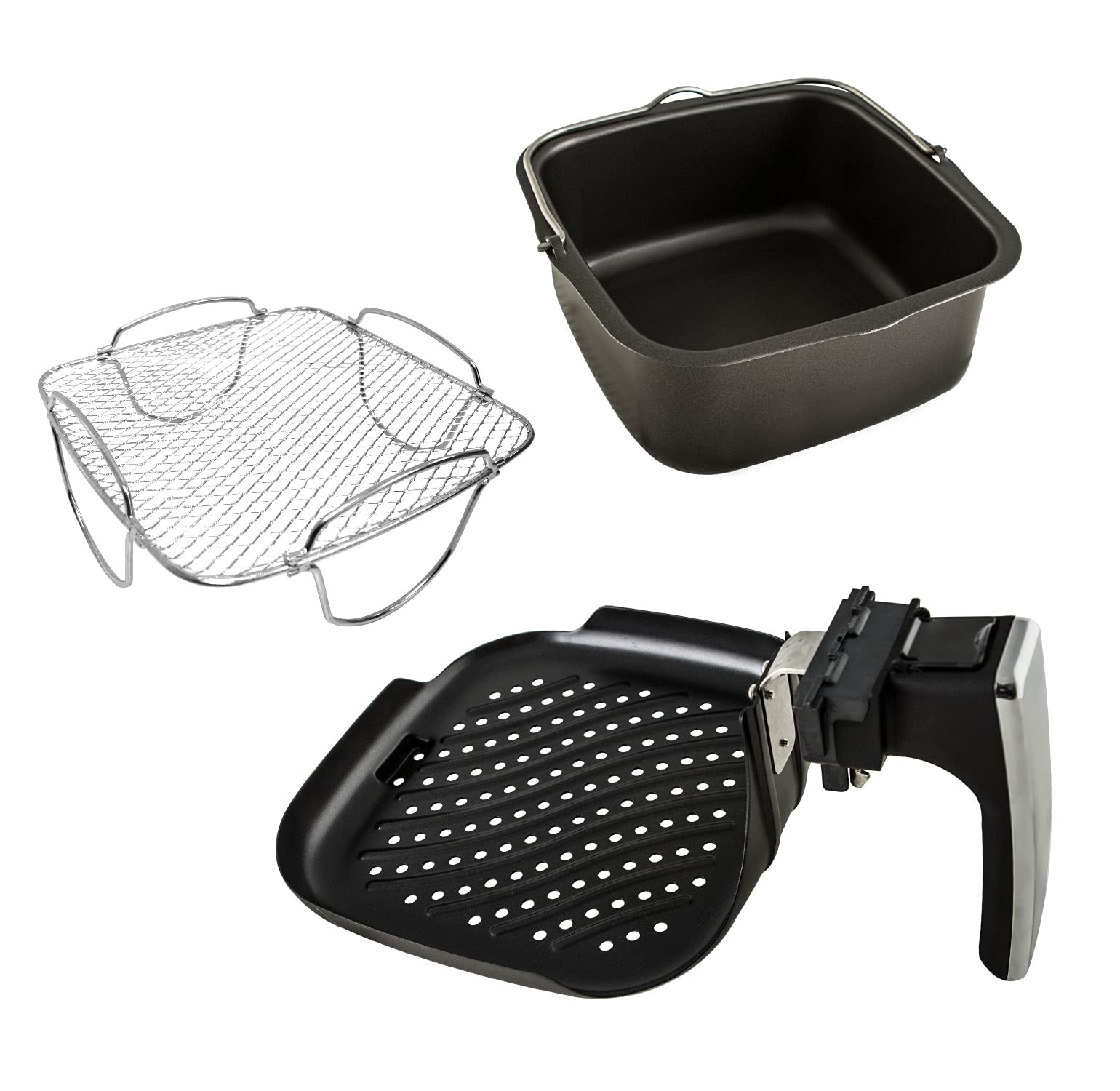 NuWave 3QT Brio Digital Air Fryer Accessory Kit - Includes Stainless Steel Baking Pan, Reversible cooking Rack & grill Pan, comp