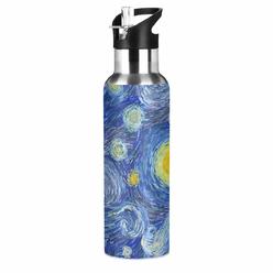 One Bear Vintage Van Gogh Starry Night Water Bottle Acuum Insulated Stainless Steel Leakproof Wide Mouth Kettle with Straw Lid f