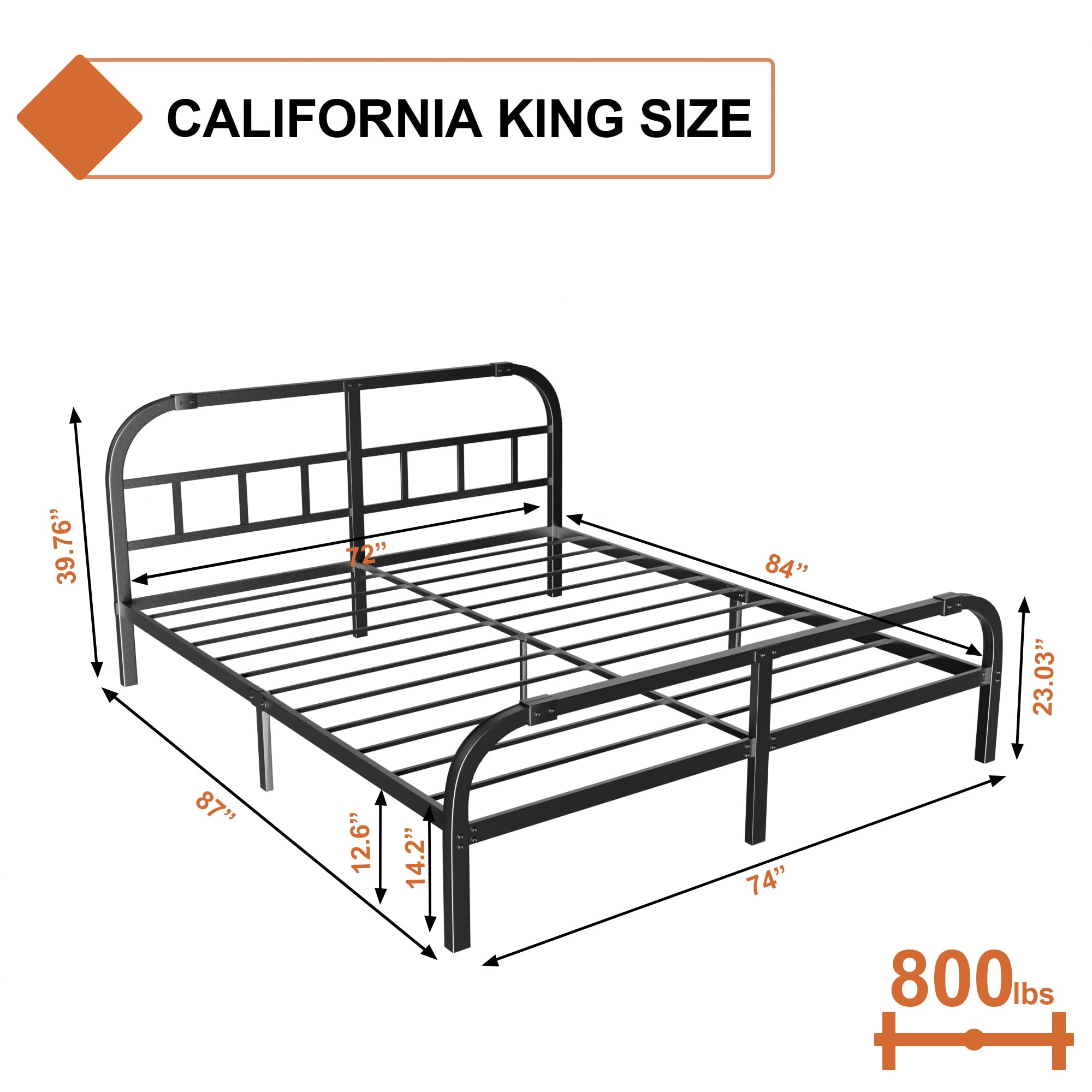 ONEMO 14 Inch California King Bed Frame with Headboard and Footboard Metal Platform Bed Frames Heavy Duty Mattress Foundation Qu