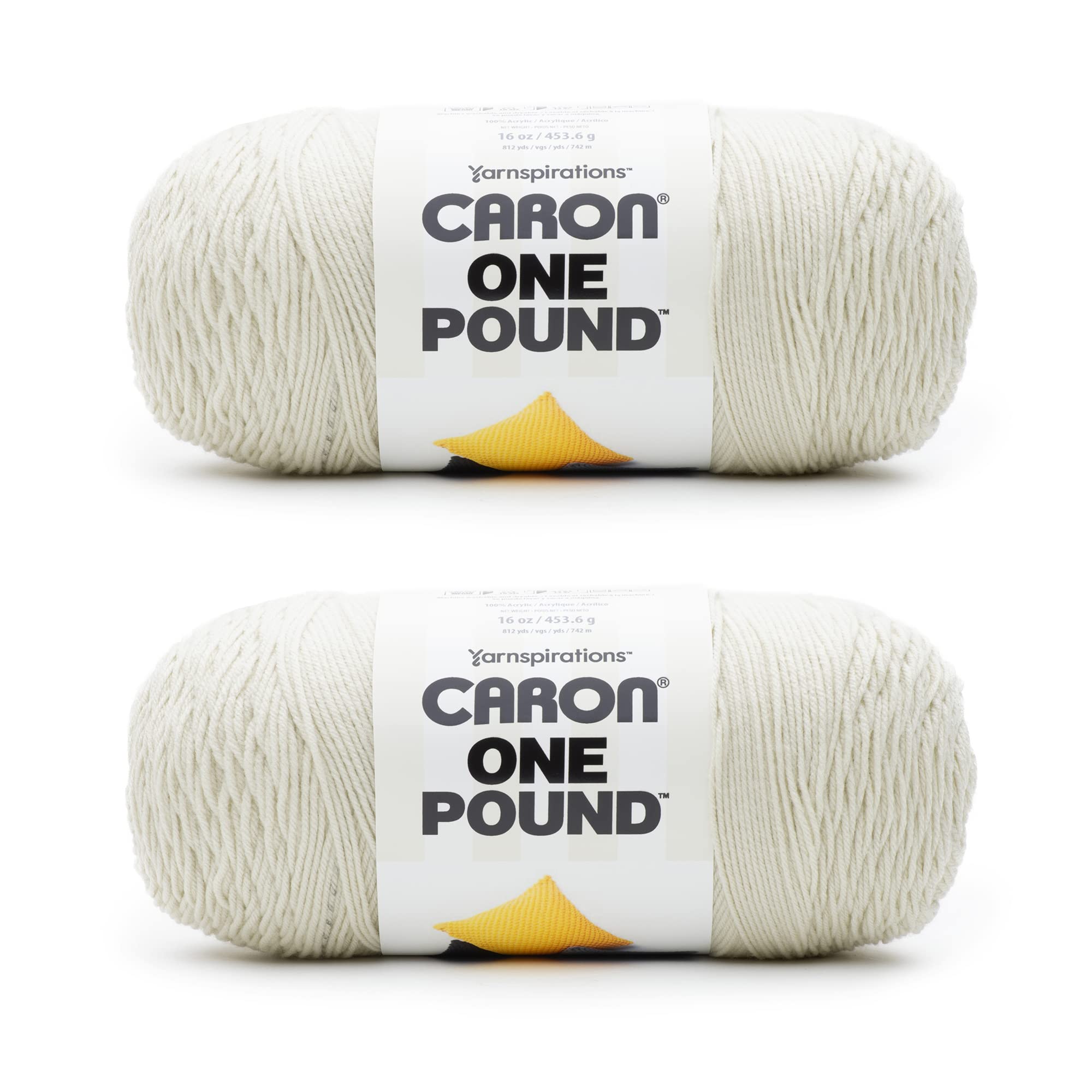 Caron One Pound Off White Yarn - 2 Pack of 454g/16oz - Acrylic - 4 Medium  (Worsted) - 812