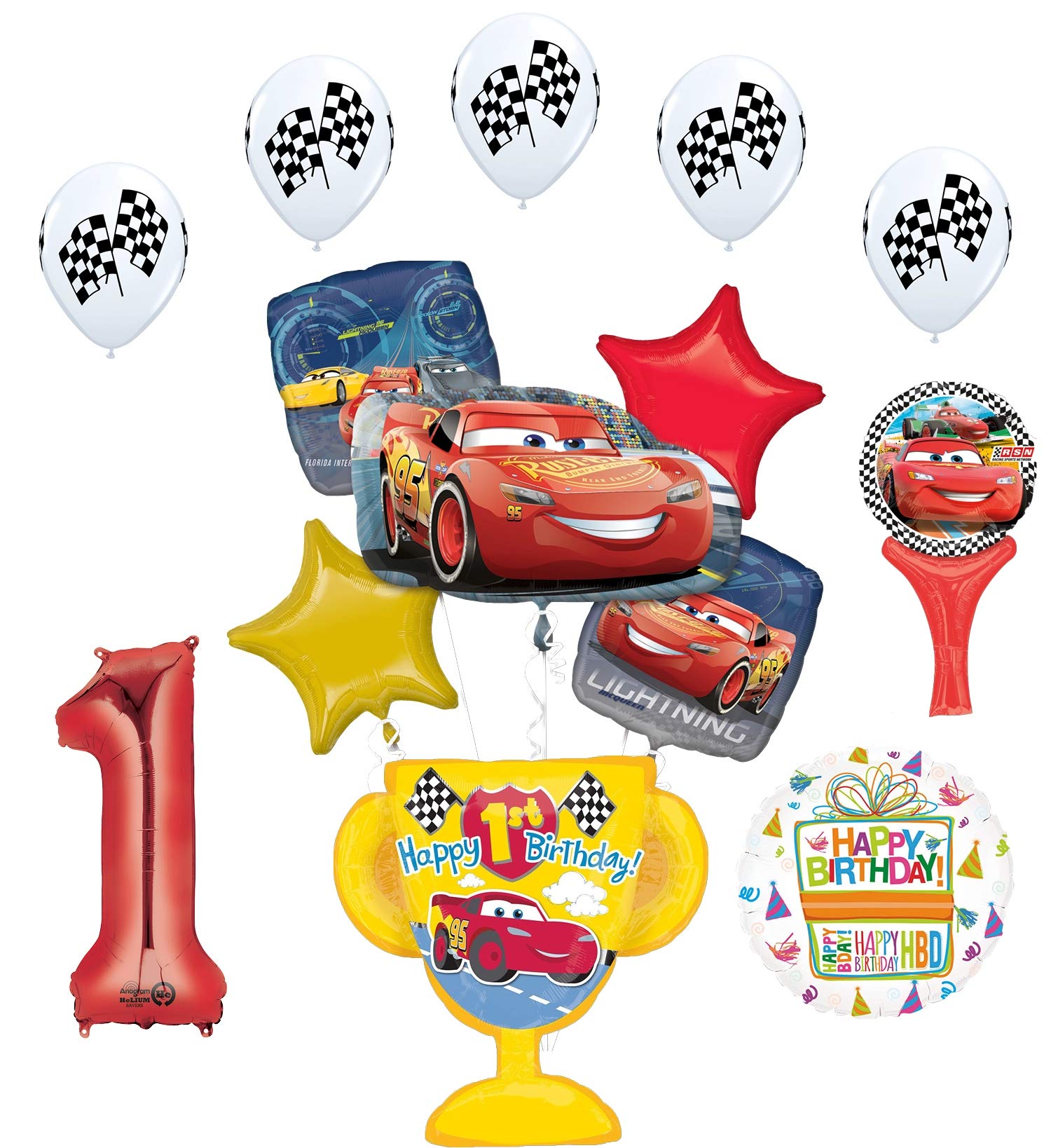 Mayflower Products Cars Lightning McQueen 1st Birthday Party Supplies Trophy Balloon Bouquet Decorations