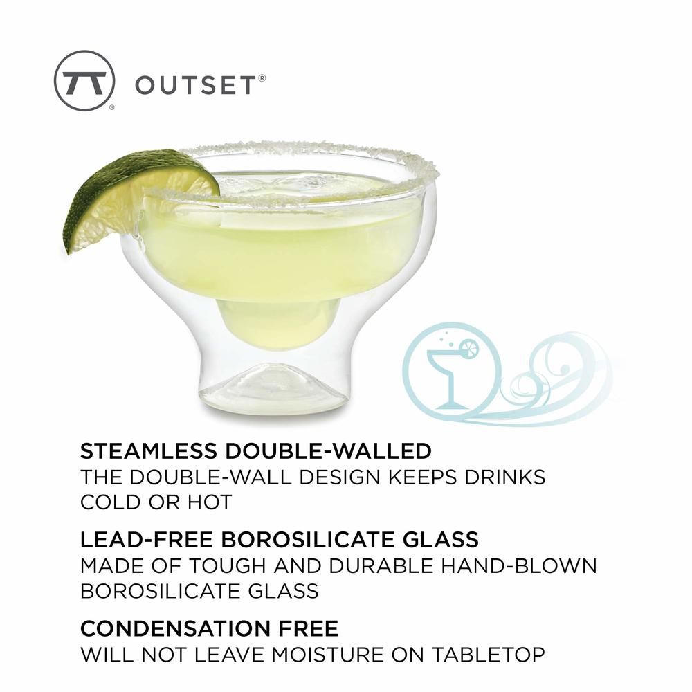 Outset Stemless Margarita Glasses Double Wall, Borosilicate Glassware 2 Count (Pack of 1)