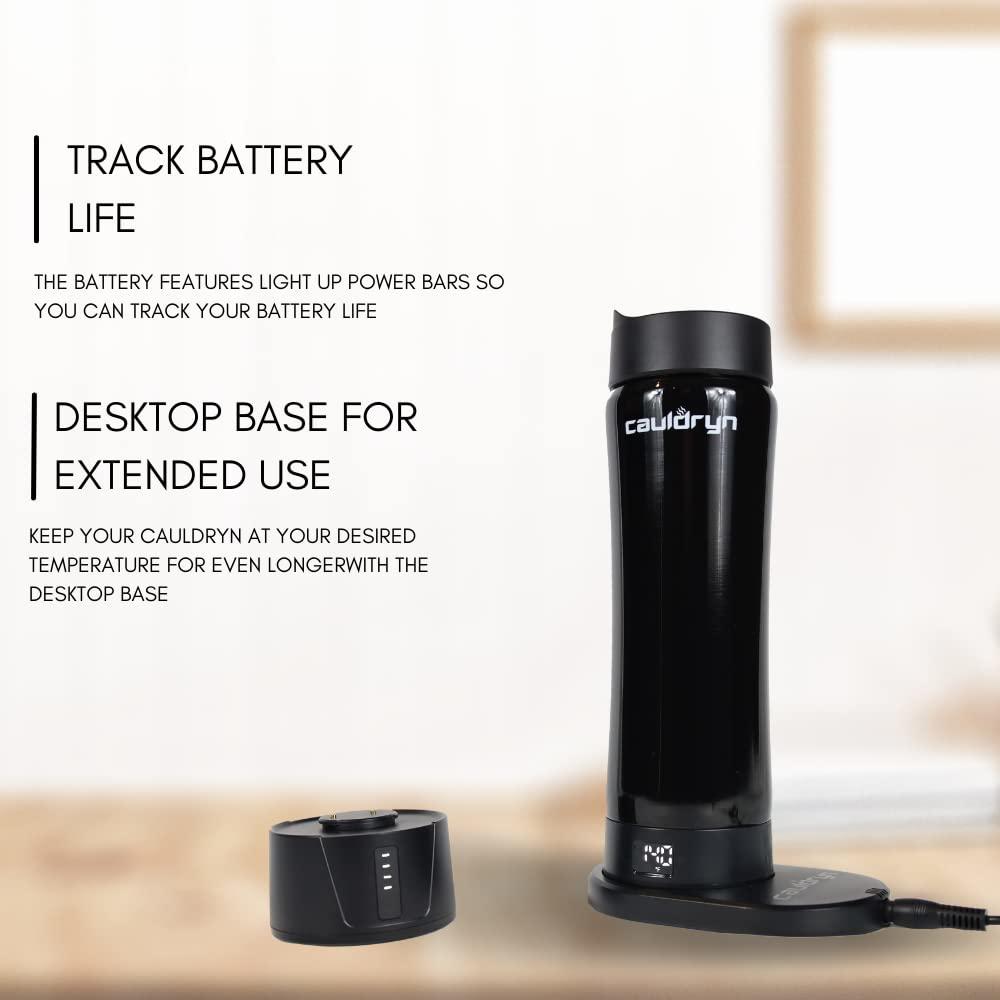 Cauldryn Coffee Temperature Control Travel Coffee Mug and Desktop Warmer, Smartphone via Bluetooth Control, Long Lasting Battery