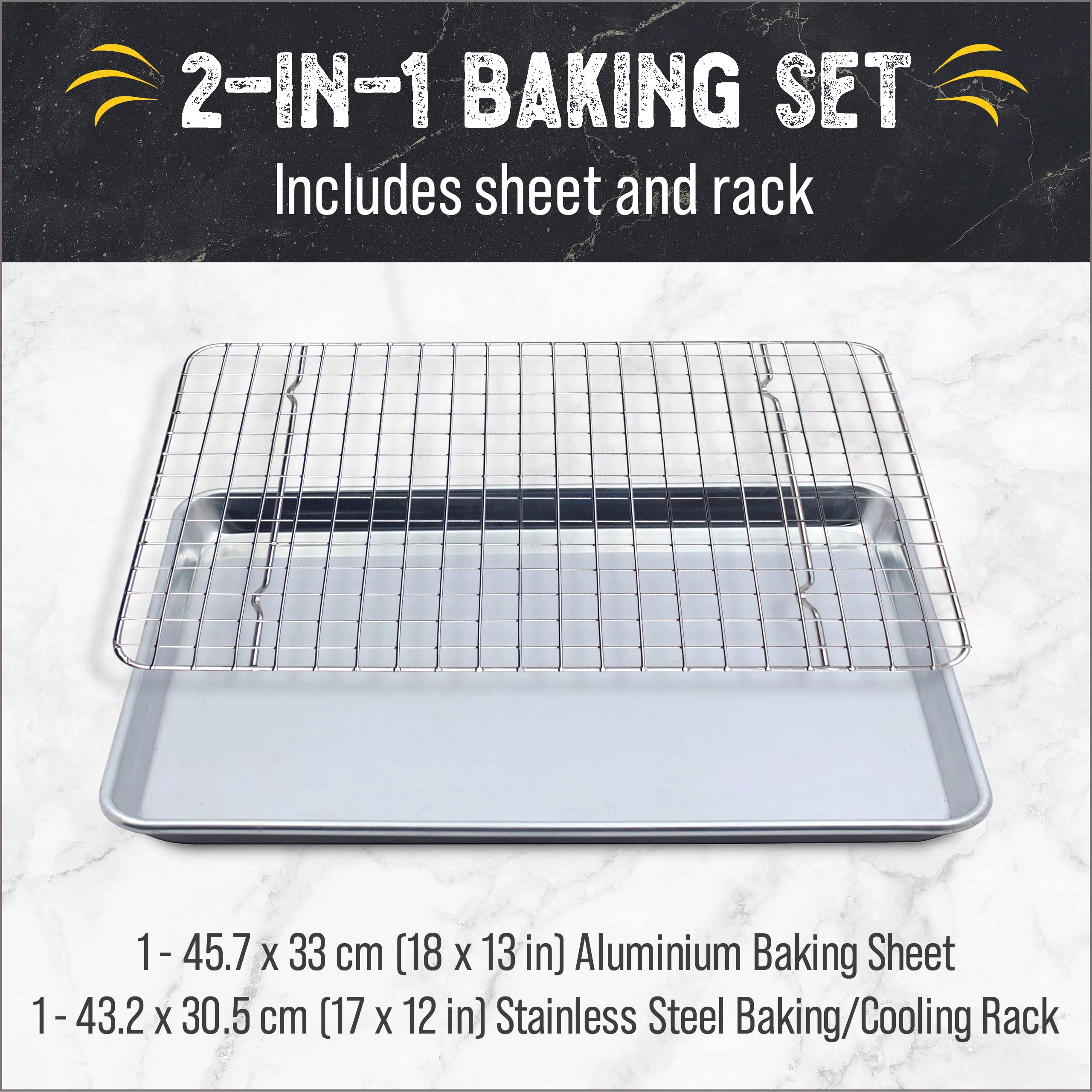 Checkered Chef Baking Sheets for Oven - Half Sheet Pan with Stainless Steel Wire Rack Set 1-Pack - Easy Clean Cookie Sheets, Alu