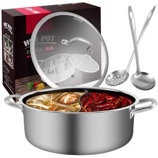 Panghuhu88 13inch Hot Pot with Divider Lid Stainless Steel Shabu