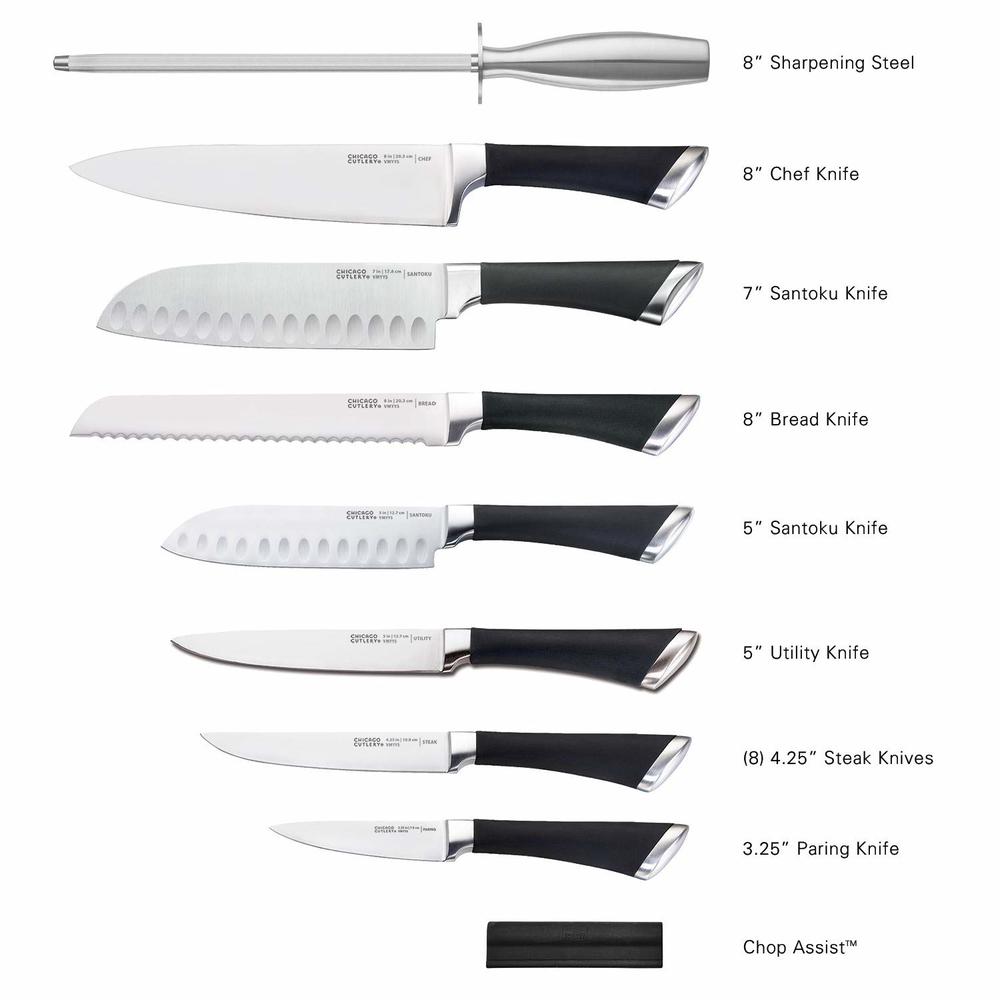 Chicago Cutlery Fusion 17 Piece Kitchen Knife Set with Wooden Storage Block, Cushion-Grip Handles with Stainless Steel Blades th