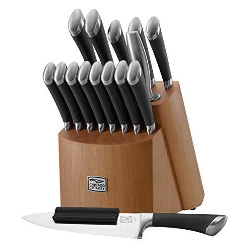 Chicago Cutlery Fusion 17 Piece Kitchen Knife Set with Wooden Storage Block, Cushion-Grip Handles with Stainless Steel Blades th