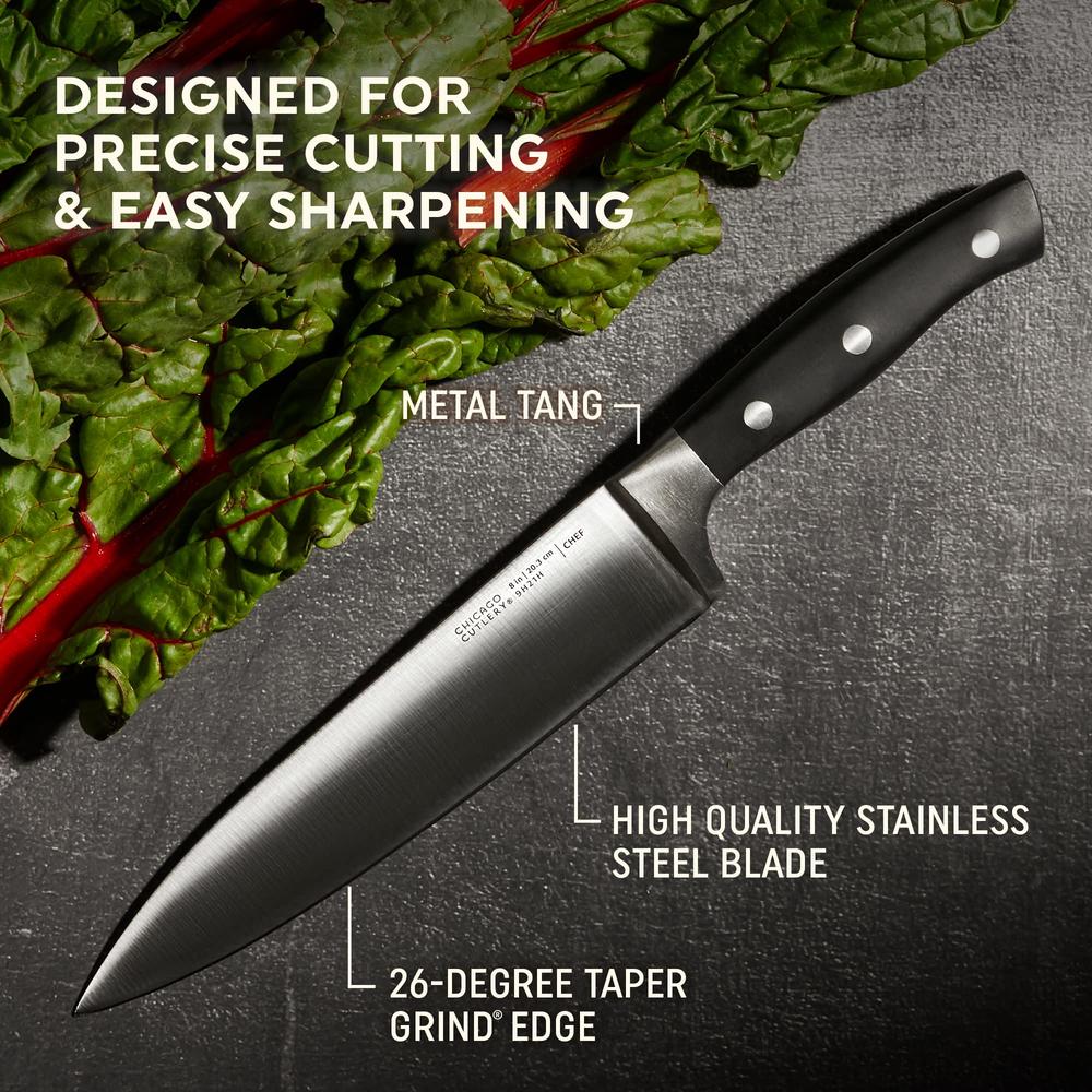 Corelle Chicago Cutlery Insignia Triple Rivet Poly (18-PC) Kitchen Knife Block Set With Wooden Block & Built-In Sharpener, Black Ergonom