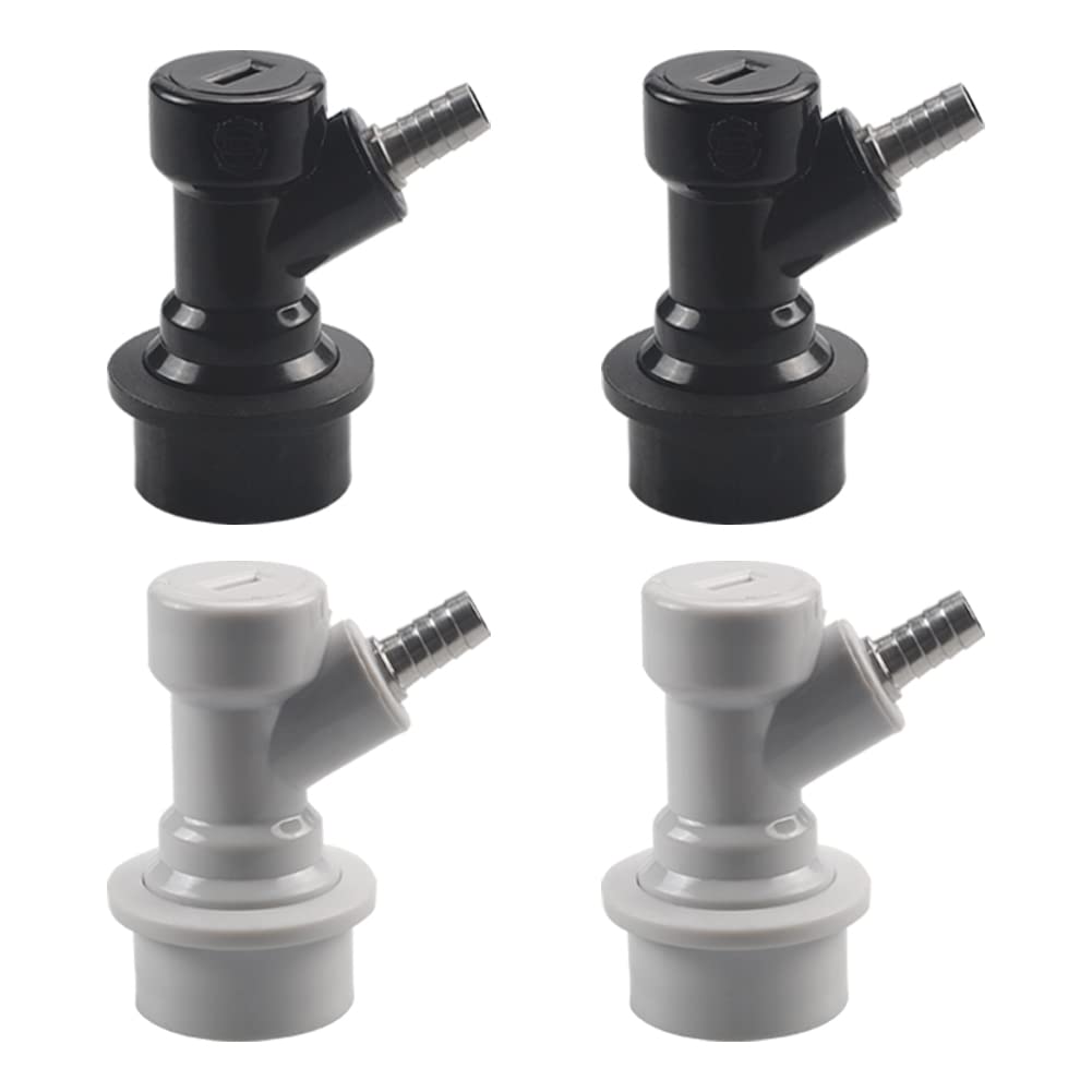 PERA 2 Pair Ball Lock keg couplers Barb Gas&Liquid Beer Quick Disconnects Sets Black for Liquid,2 PCS Gray for Gas