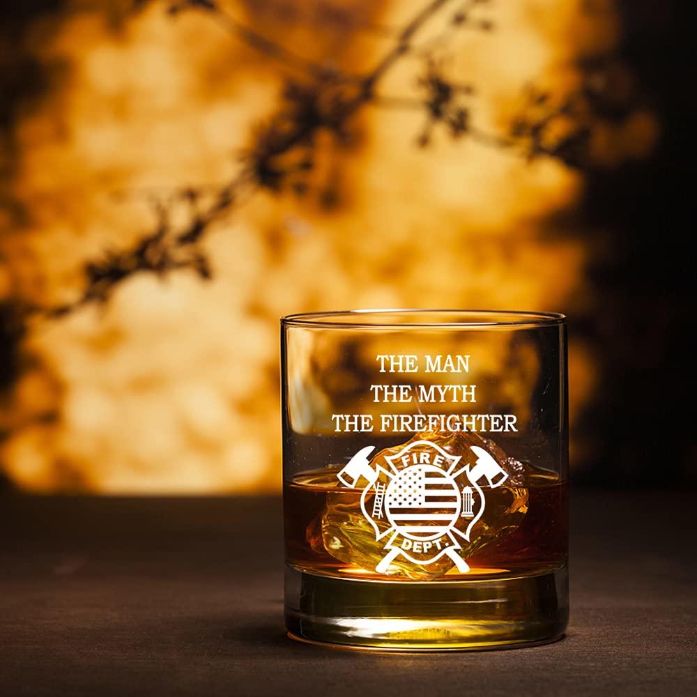 Perfectinsoy The Man The Myth The Firefighter Whiskey Glass, Firefighter Whiskey Glass, Firefighter Gifts, Fireman Retirement Gi