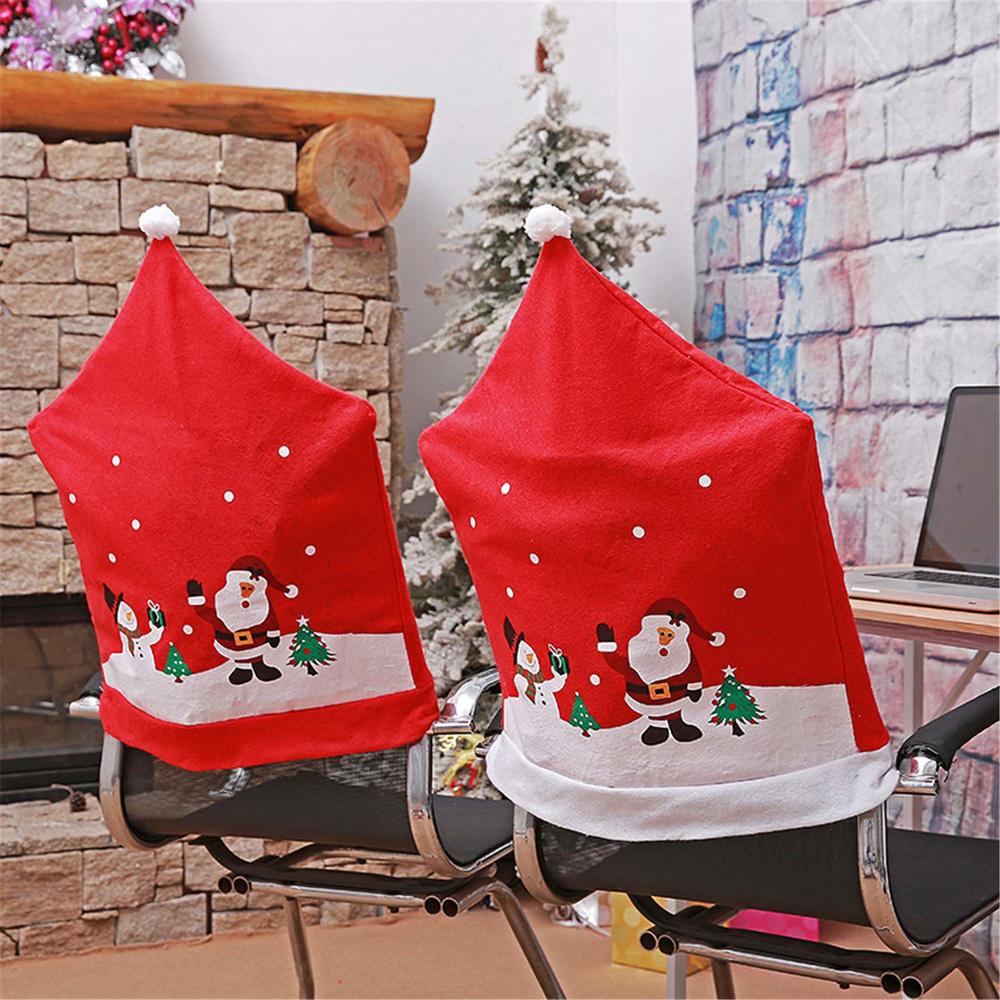 Taeamjone Christmas Santa Chair Cover, Set of 4 Red Snowman Hat Slipcovers Xmas Chair Back Covers Cap for Christmas House Dining Room Kitc
