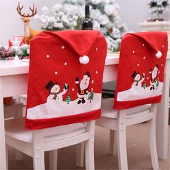 Taeamjone Christmas Santa Chair Cover, Set of 4 Red Snowman Hat Slipcovers Xmas Chair Back Covers Cap for Christmas House Dining Room Kitc