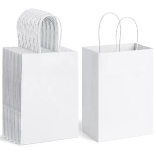 Poever Samll White Paper Gift Bags 5.25x3.75x8 Kraft White Shopping Bags  with Handles Bulk