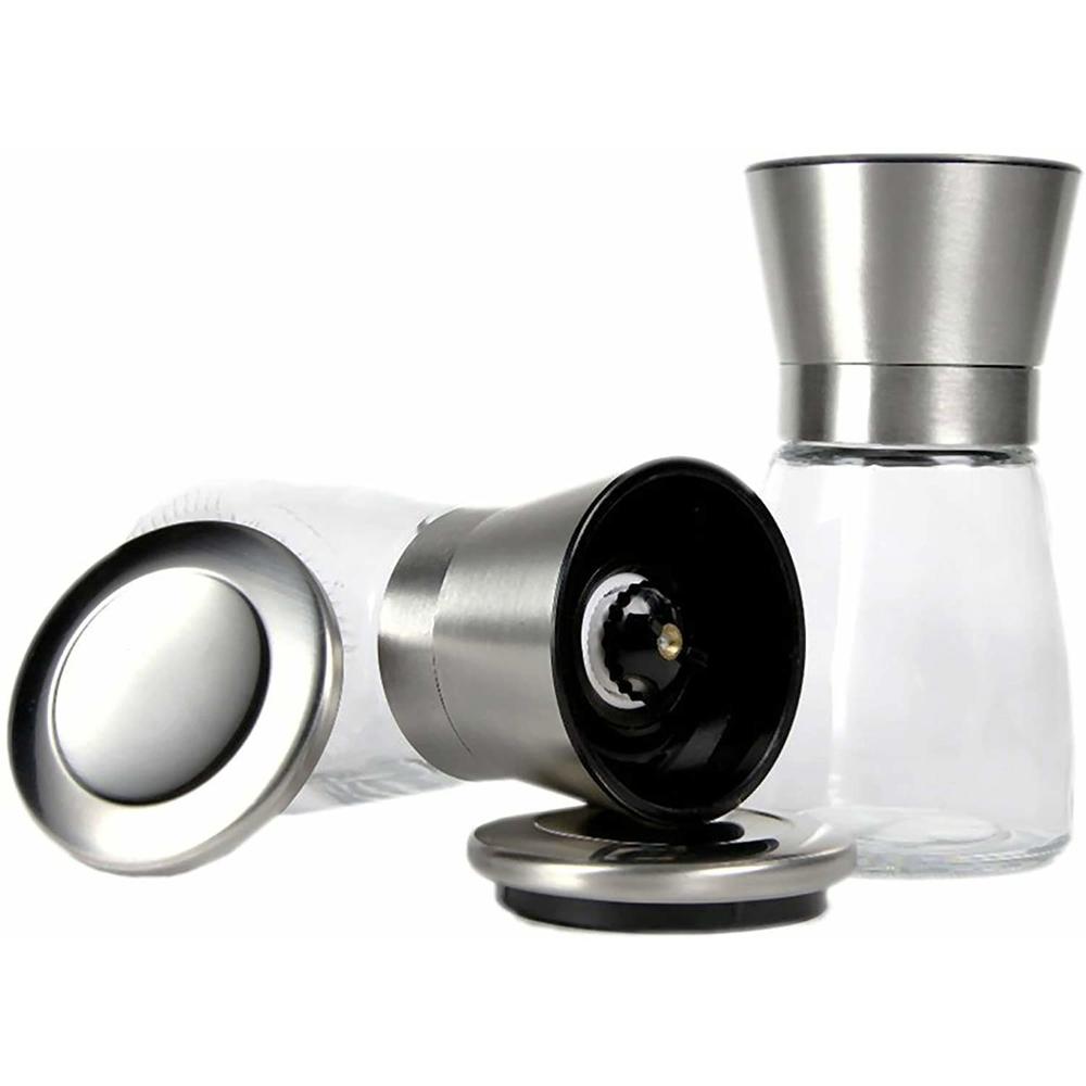 botu Premium Stainless Steel Salt and Pepper Grinder Set of 2 - Adjustable Ceramic Sea Salt Grinder & Pepper Grinder - Tall Glass Sal