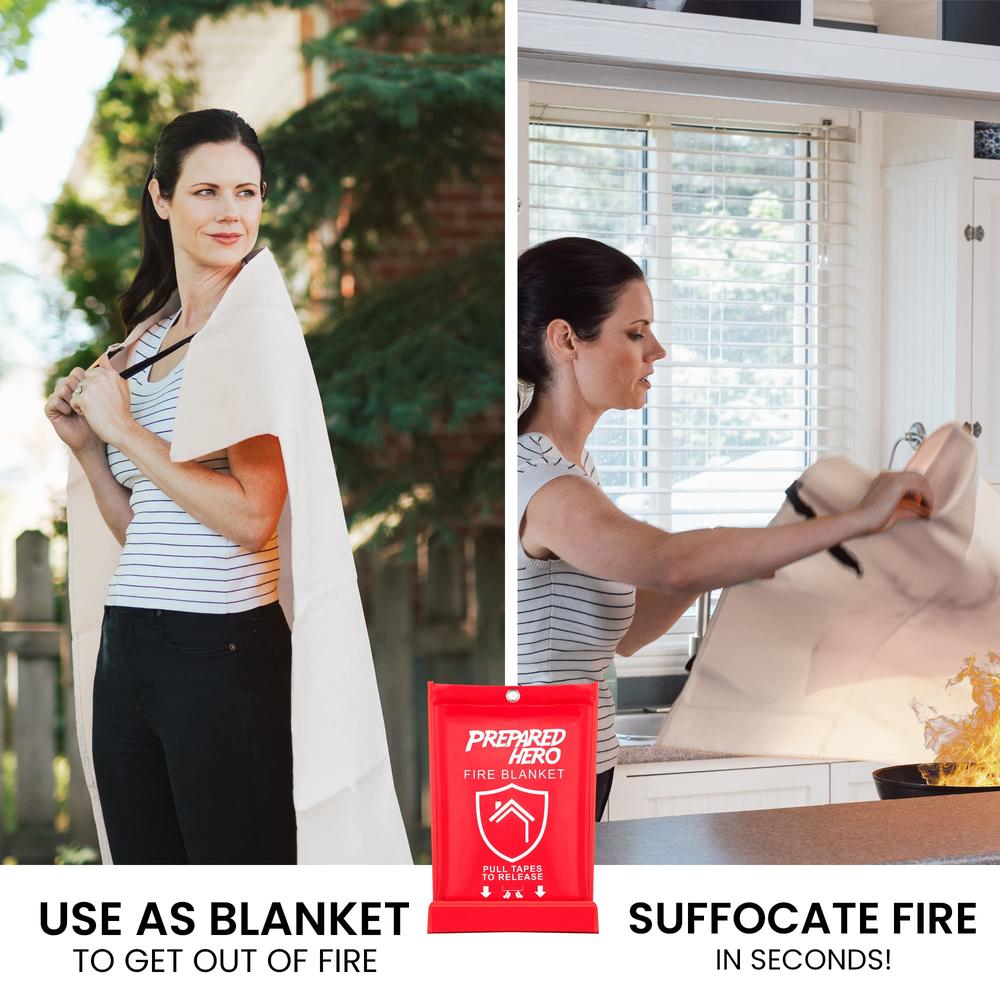 Prepared Hero Emergency Fire Blanket - 8 Pack - Fire Suppression Blanket for Kitchen, 40” x 40” Fire Blanket for Home, Fiberglas