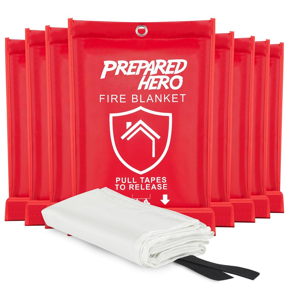 Prepared Hero Emergency Fire Blanket - 8 Pack - Fire Suppression Blanket for Kitchen, 40” x 40” Fire Blanket for Home, Fiberglas
