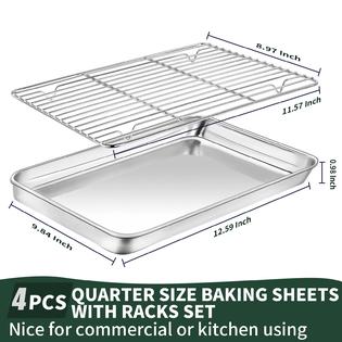 CEKEE Quarter Sheet Pan with Wire Rack Set [2 Baking Sheets + 2 Cooling  Racks], CEKEE Stainless Steel Cookie Sheets for Baking with Ba