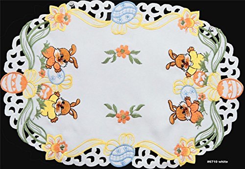 Creative Linens 4Pcs Embroidered Easter Bunny Egg Floral Placemats 11X17 Oval White, Set Of 4 Pieces