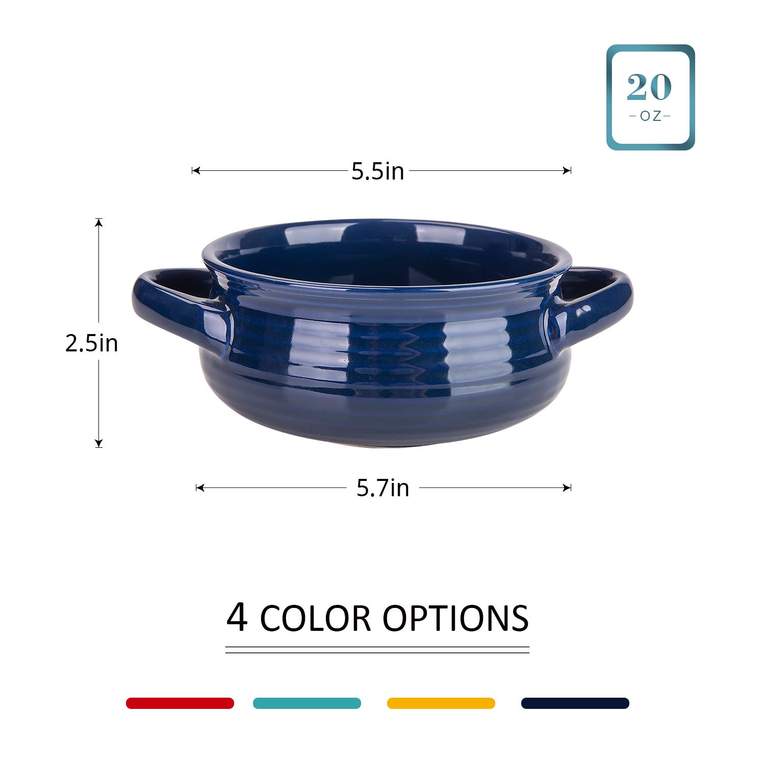 Cutiset 20 Ounce Multicolor Ceramic Soup Bowls with Handles,Ceramic Serving Bowl Set for Soup, Cereal and Stew, Set of 4