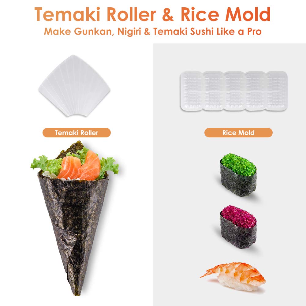 Delamu Sushi Making Kit, 20 in 1 Sushi Bazooka Roller Kit with Chef’s Knife, Bamboo Mats, Bazooka Roller, Rice Mold, Temaki Sush