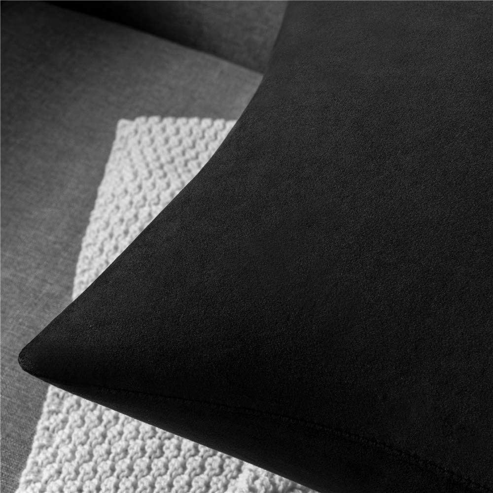 DEZENE Decorative Pillow Covers 16x16 Black: 2 Pack Cozy Soft Velvet Square Throw Pillow Cases for Farmhouse Home Decor