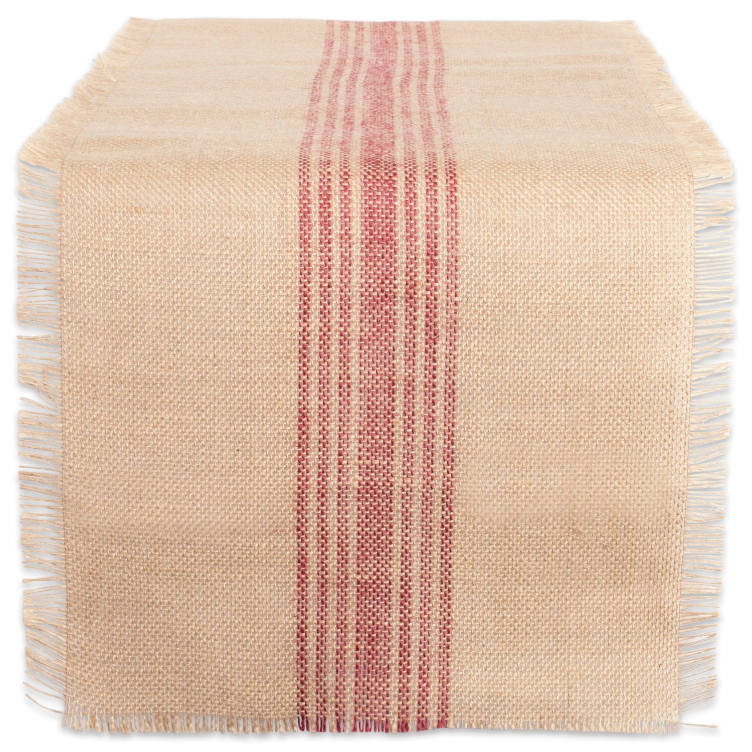 DII Jute Burlap Collection Kitchen Tabletop, Table Runner, 14x72, Middle Stripe Barn Red