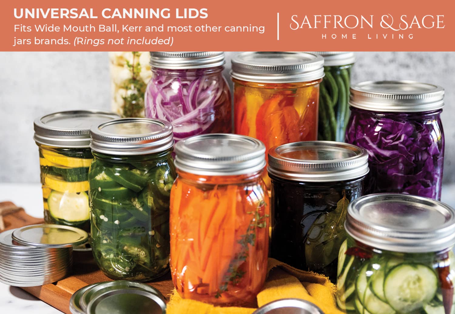 Saffron & Sage Home  Saffron & Sage Canning Lids Regular Mouth - 120 Count Quality Universal Lids for Ball, Kerr Mason Jars - Good Sealing Performanc