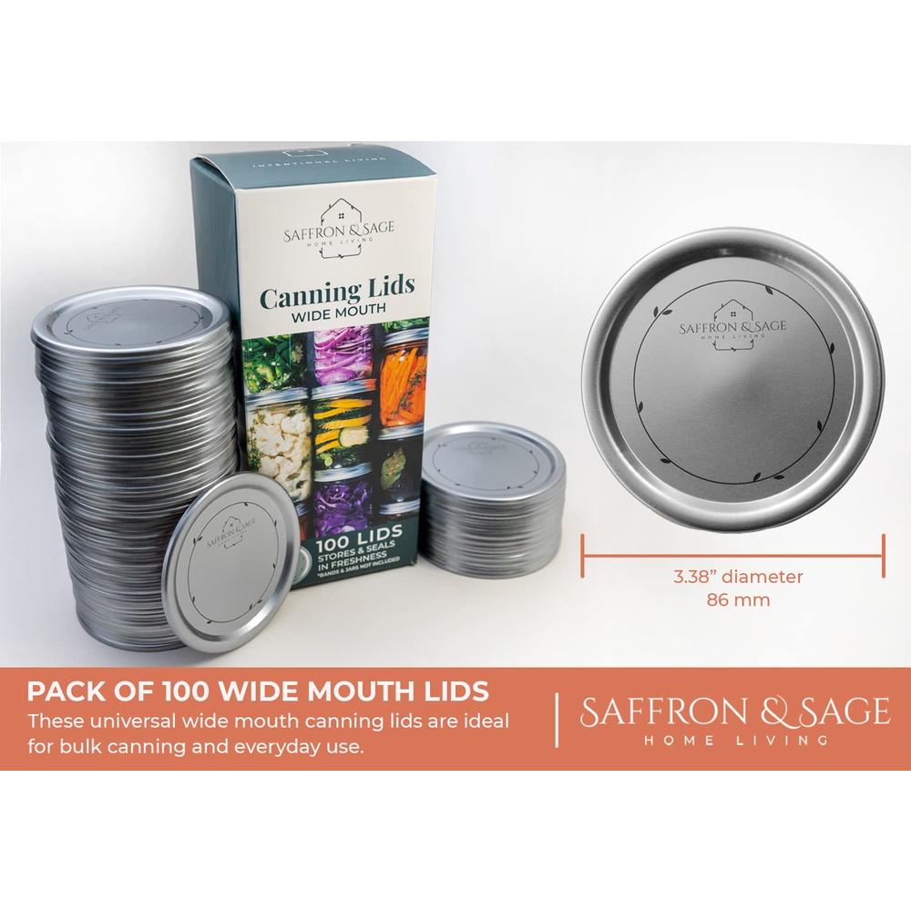 Saffron & Sage Home  Saffron & Sage Canning Lids Regular Mouth - 120 Count Quality Universal Lids for Ball, Kerr Mason Jars - Good Sealing Performanc