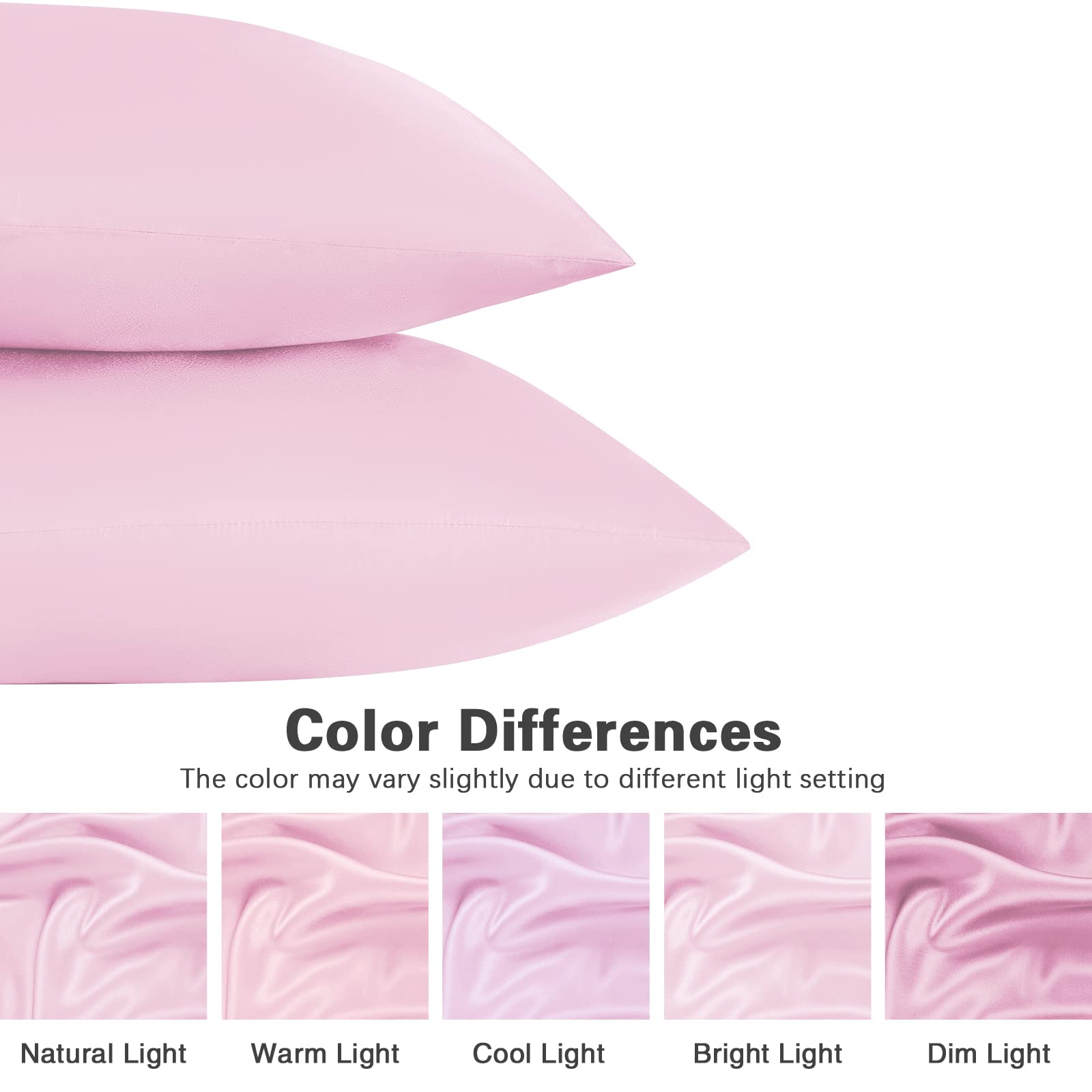 Dekoresyon Satin Pillowcase for Hair and Skin, 2 Pack Pink Silk Pillowcase Standard Satin Pillowcase with Envelope Closure(Pink, 20x26 inch