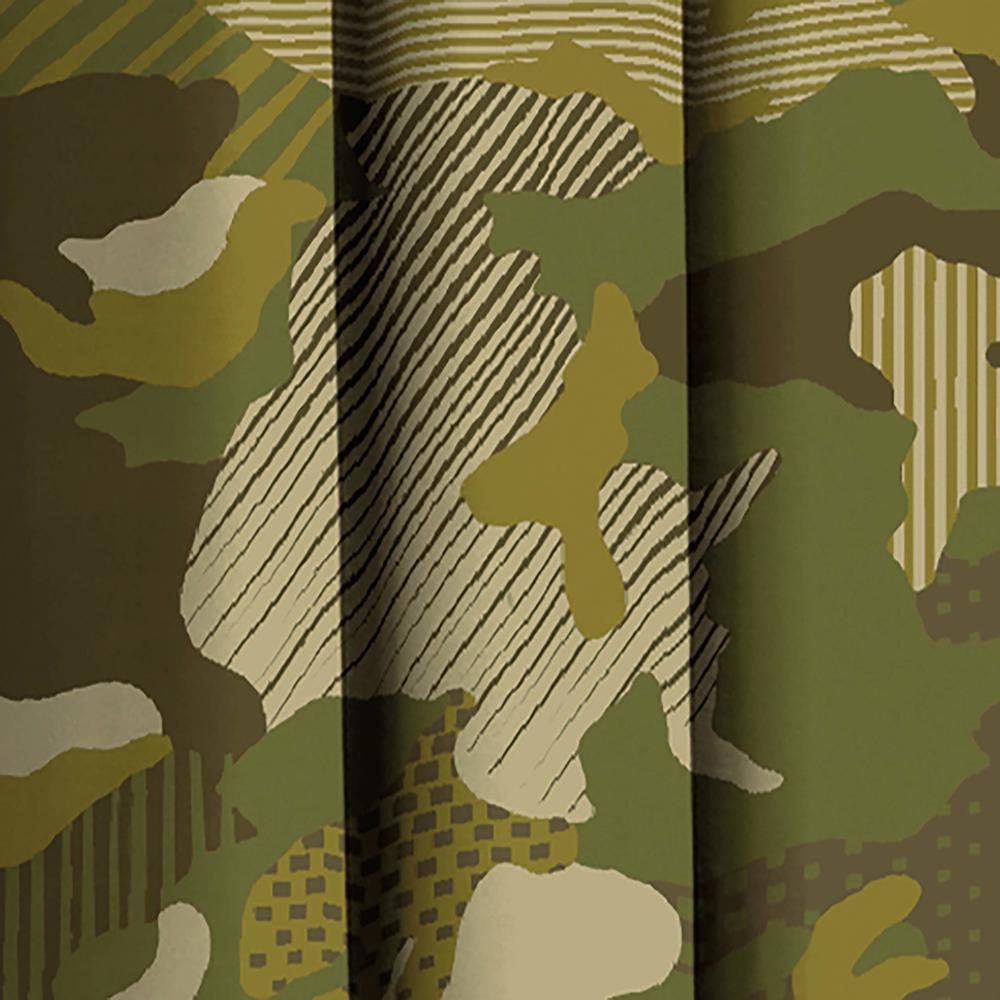 Dream Factory Geo Camo 3-Piece Camouflage Kids Bedroom Curtain Panel Set, Green, 63-Inch
