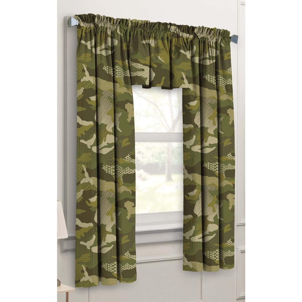 Dream Factory Geo Camo 3-Piece Camouflage Kids Bedroom Curtain Panel Set, Green, 63-Inch