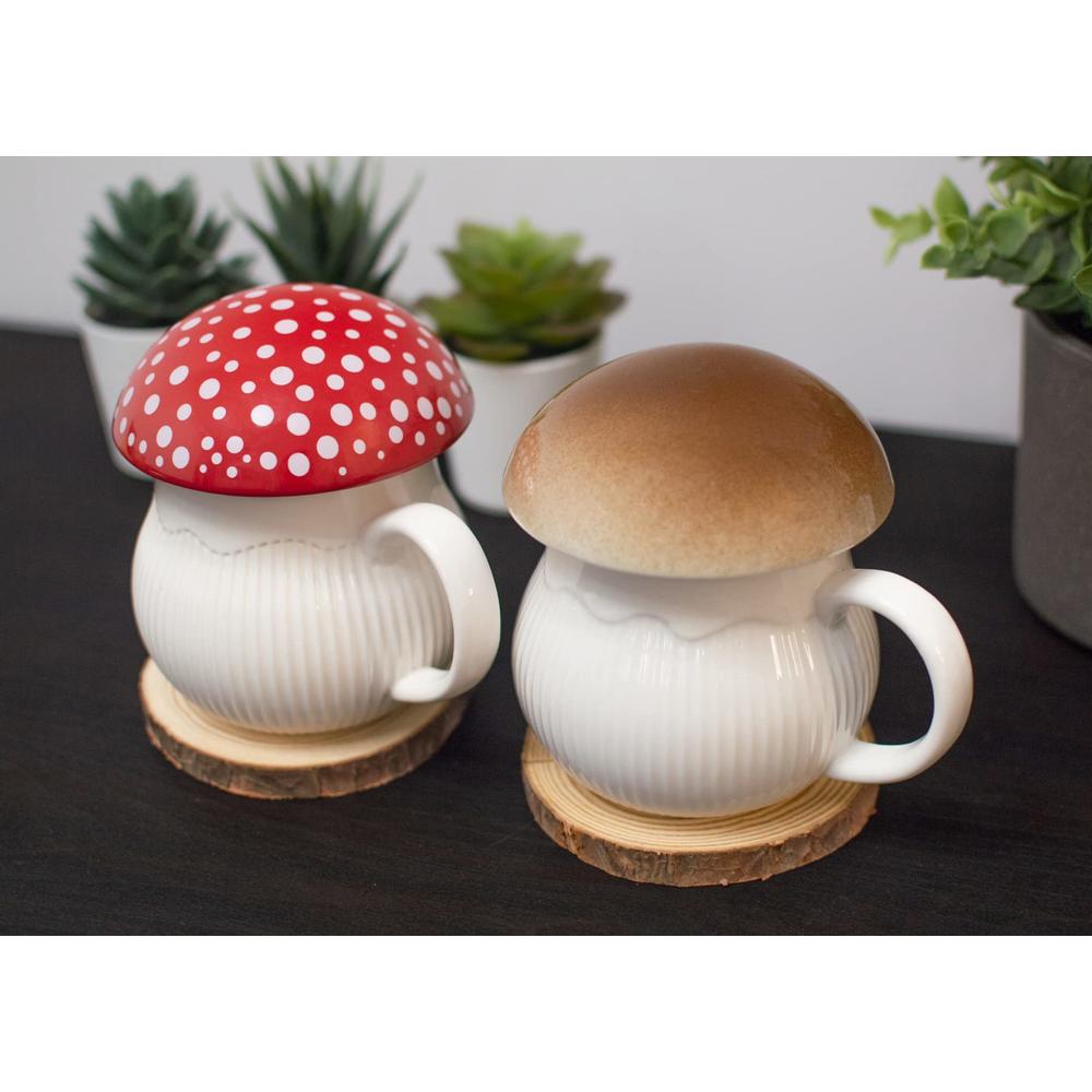 Dreamstall Mushroom Mug with Lid Stoneware Coffee Cup with Decorative Gift Box (Red), Cottagecore Aesthetic Decor