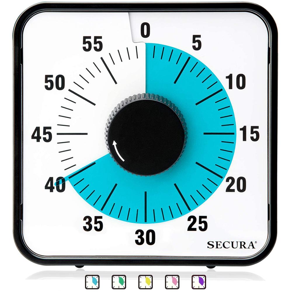 Secura 60-Minute Visual Countdown Timer, 7.5-Inch Oversize Classroom Visual Timer for Kids and Adults, Durable Mechanical Kitche