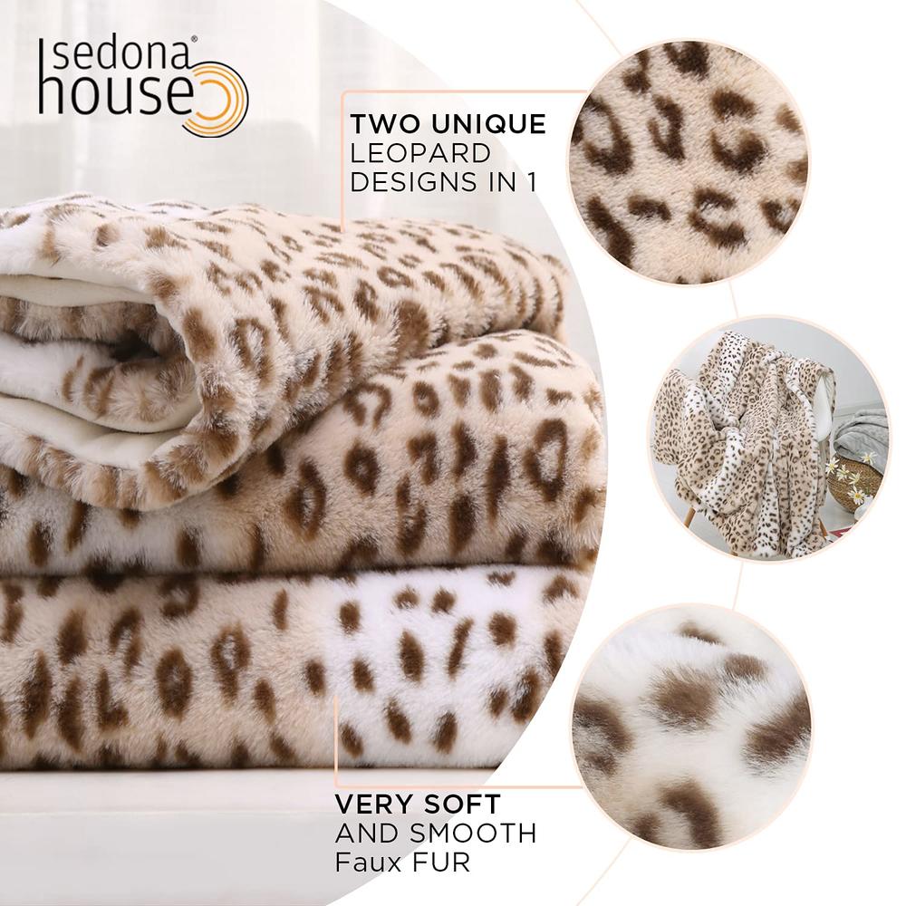 Sedona House Fuzzy Faux Fur Cheetah Throw Blanket,Lightweight Plush Cozy Soft Microfiber for Couch Travel,60 by 70-Inch,Brown Sa