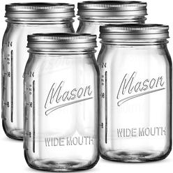 Sewanta Ball Wide Mouth Mason Jars 32 oz 4 Pack] With mason jar lids and Bands, Ball mason jars 32 oz - For canning, Fermenting, Picklin