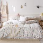 Micbridal EAVD Reversible Botanical Floral Duvet Cover Queen White Soft  100% Cotton Garden Floral Bedding Set with 2 Pillowcases Chic Shab