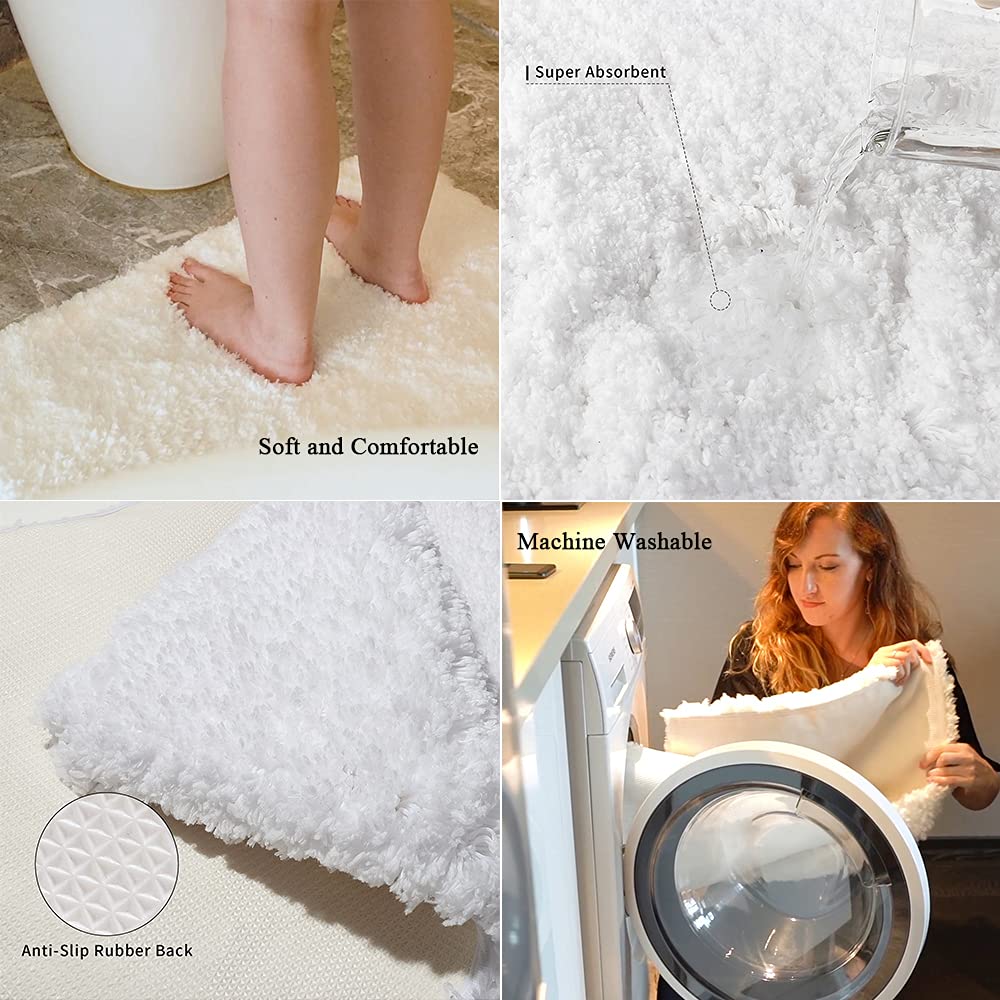 Sheepping Bathroom Rugs Microfiber Plush White Bath Mat Machine Washable, Non Slip Rubber and Absorbency Bath Rugs for Bathroom 