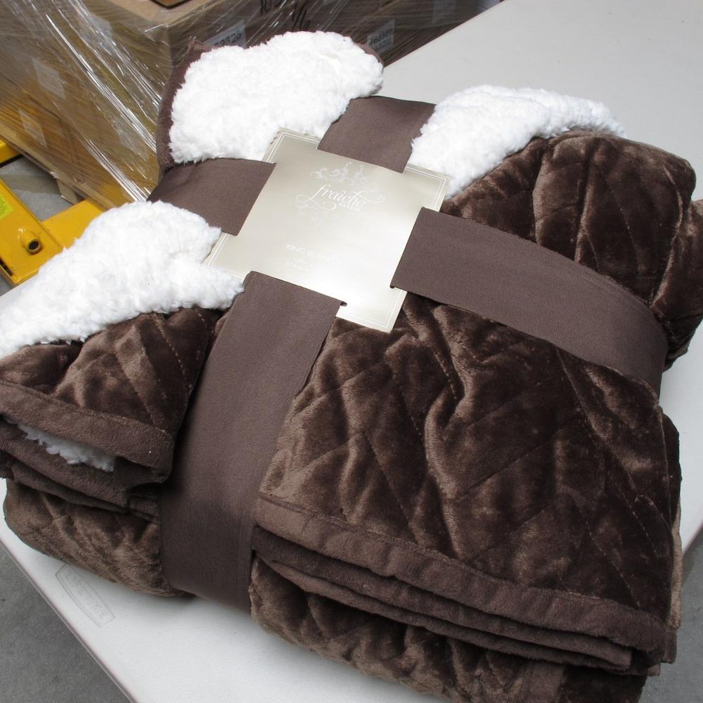 Fraiche Maison Sherpa Flannel Plush Quilted Blanket -Luxurious Large Warm Thick (King, Chocolate)