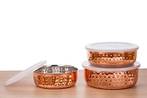SIGNORA WARE Signoraware Food Storage Bowls - Copper Plated Stainless Steel Stackable Storage Bowl Set with airtight Lids, 3 pc 